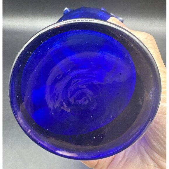 VTG MCM Cobalt Blue Swirl Glass Vase Crimped Ruffled Rim 8.5” - Picture 4 of 6